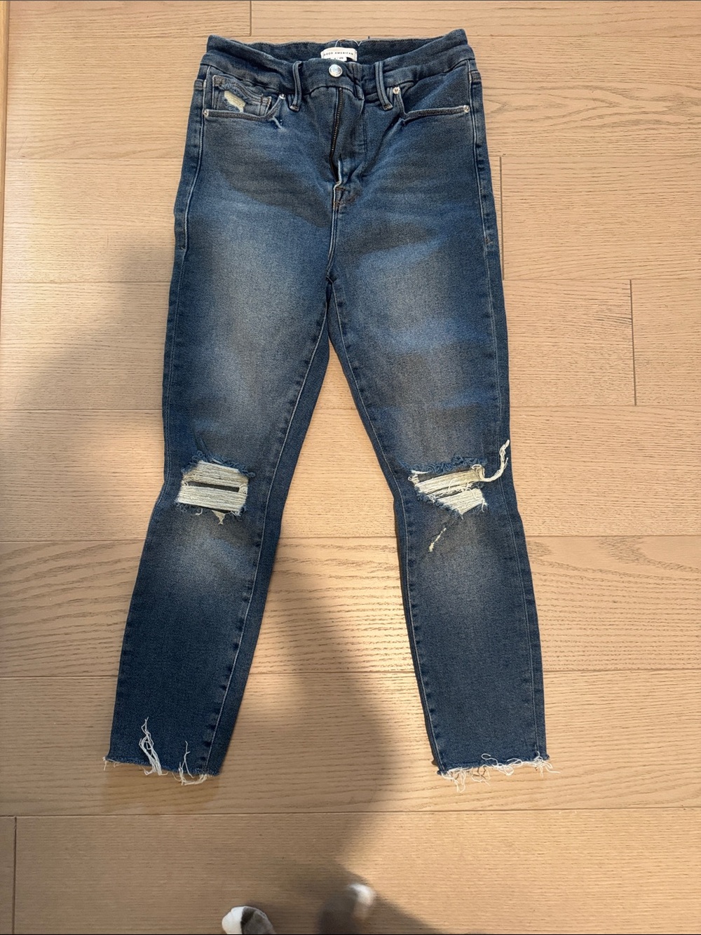Good American Dark Blue Distressed Ankle Jeans